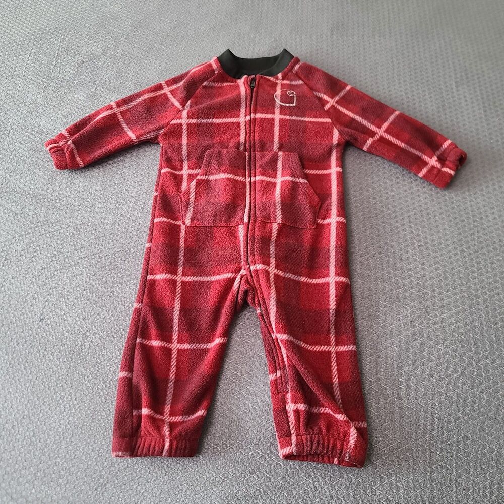 Carhartt Baby Girls Red Plaid Fleece Full Zip Coverall Jumpsuit 6M